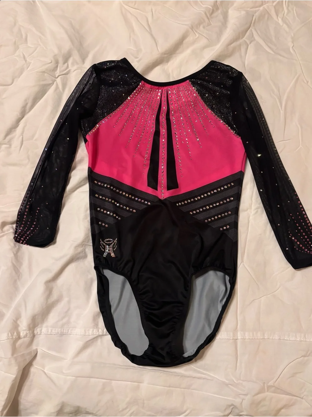 Girls' Black and Hot Pink Sparkle Gymnastics Competition Leotard